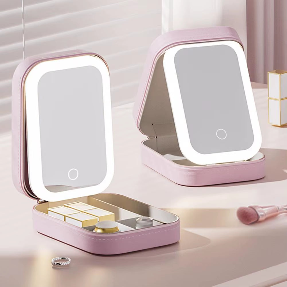 Capacity Storage Box Multi-Compartment Storage Organizer Portable Foldable Cosmetic Storage Box with Led Mirror for Dustproof