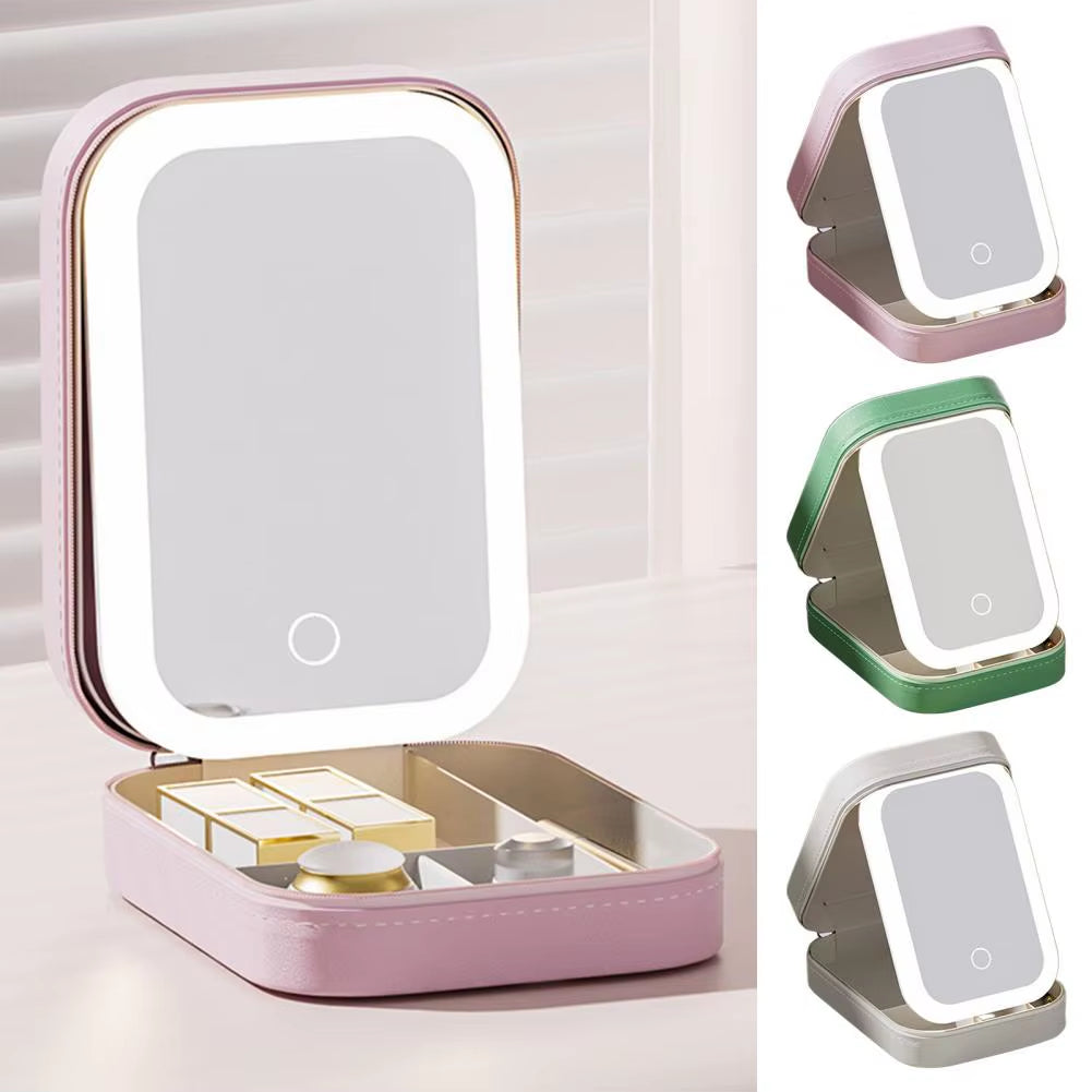 Capacity Storage Box Multi-Compartment Storage Organizer Portable Foldable Cosmetic Storage Box with Led Mirror for Dustproof