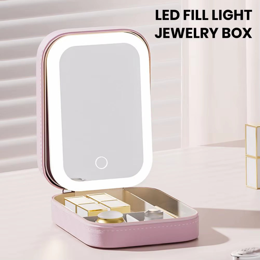 Capacity Storage Box Multi-Compartment Storage Organizer Portable Foldable Cosmetic Storage Box with Led Mirror for Dustproof